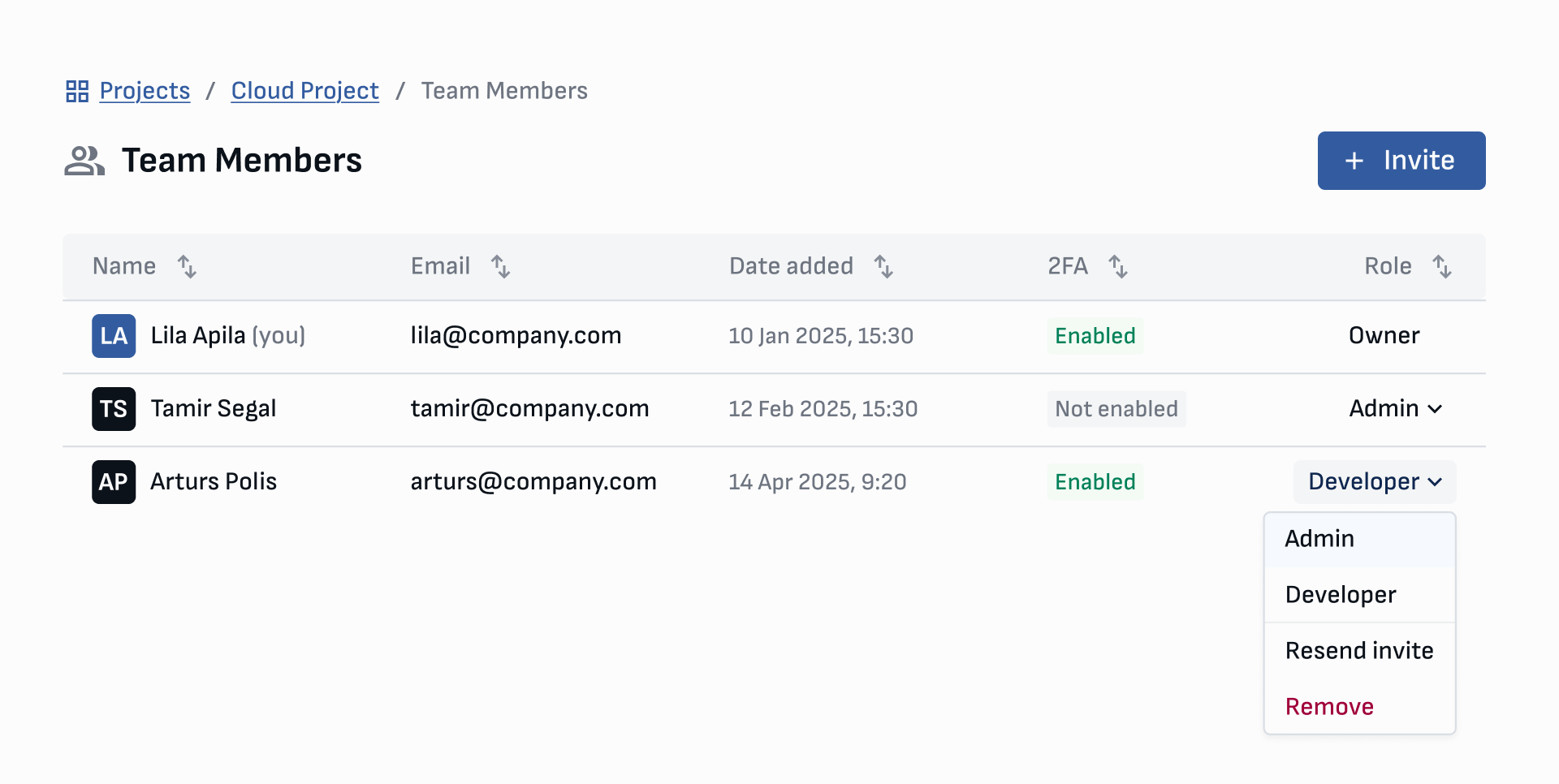 Change role or remove team members
